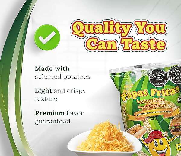 R&G Angel Hair Potato Chips - Crunchy Snack with Premium Flavor - 1 Kg Party Size Chips Bag - Meals & Prepared Foods. Potato Sticks, Shoestring Potatoes sticks, Crunchy snack for Hotdog - palitos de patatas – fosforito de papa – papa chongo- cabello de ángel - para hotdog - Image 4