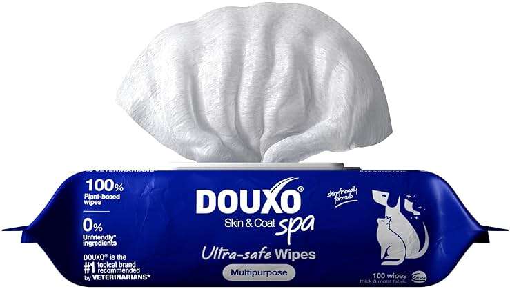 DOUXO SPA Dog Wipes for Paws, Butts, Tear Stains and General Cleaning, 100 Wipes, Multi-Purpose for Coat and Paws, Leaves the Coat and Skin Refreshed, Skin-Friendly Formula, Can Also be Used for Cats - Image 1