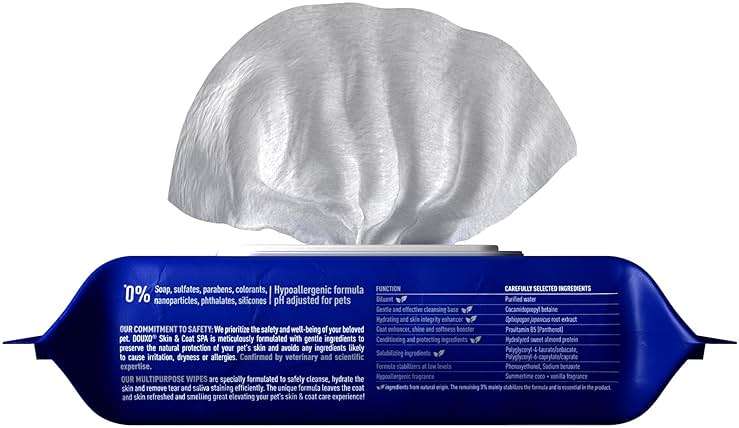 DOUXO SPA Dog Wipes for Paws, Butts, Tear Stains and General Cleaning, 100 Wipes, Multi-Purpose for Coat and Paws, Leaves the Coat and Skin Refreshed, Skin-Friendly Formula, Can Also be Used for Cats - Image 2