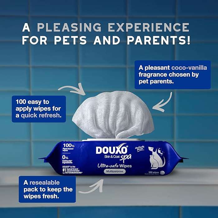 DOUXO SPA Dog Wipes for Paws, Butts, Tear Stains and General Cleaning, 100 Wipes, Multi-Purpose for Coat and Paws, Leaves the Coat and Skin Refreshed, Skin-Friendly Formula, Can Also be Used for Cats - Image 6