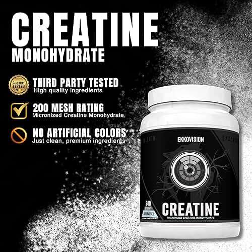 Ekkovision Creatine Monohydrate Powder, Micronized, Unflavored, Pre Workout & Post Workout Supplement for Men and Women, Energy Support, Easy to Mix in Shakes, Smoothies & Beverages, 200 Servings - Image 2