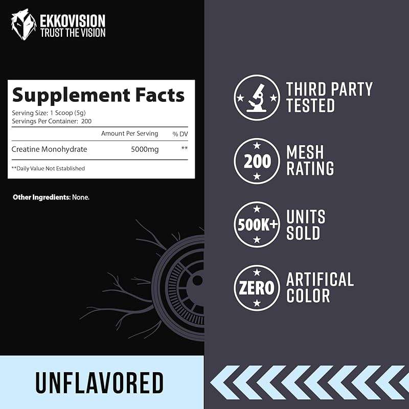 Ekkovision Creatine Monohydrate Powder, Micronized, Unflavored, Pre Workout & Post Workout Supplement for Men and Women, Energy Support, Easy to Mix in Shakes, Smoothies & Beverages, 200 Servings - Image 4