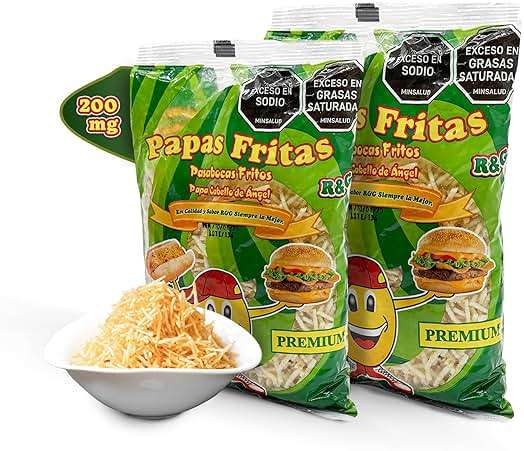 R&G Angel Hair Potato Chips - Crunchy Snack with Premium Flavor - 200gr Party Size Chips Bag - Meals & Prepared Foods. Sticks de patata Shoestring, snack crujiente y crujiente Hotdog pack de 2 (7.63Oz - 200gr)- palitos de patatas – fosforito de papa – papa chongo- cabello de ángel - para hotdog - Image 1