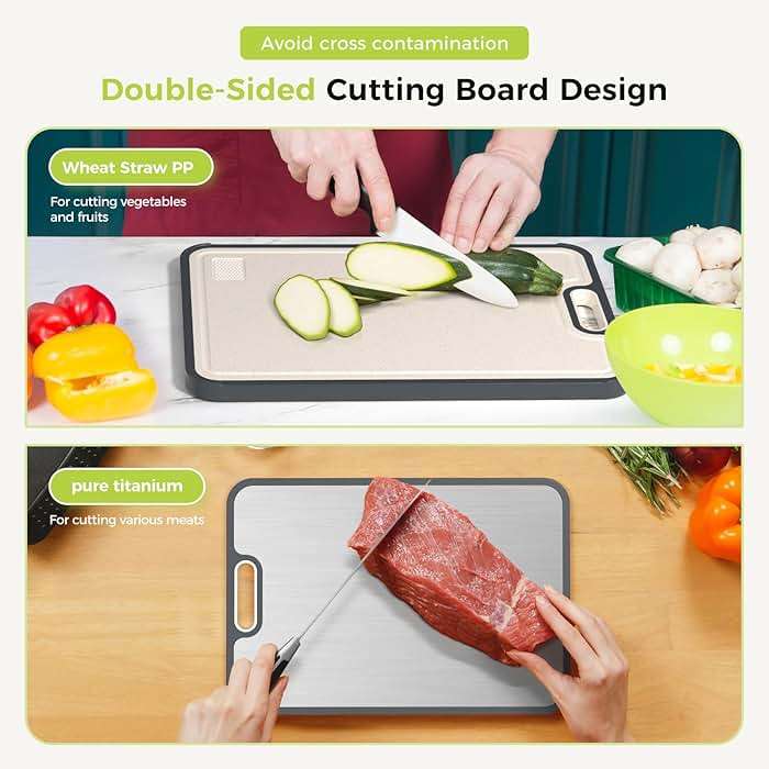 Titanium Cutting Board for Kitchen, Cutting Board Double Sided Food Grade, Pure Titanium/PP, Easy to Clean Large Size 15”×10.3” - Image 5