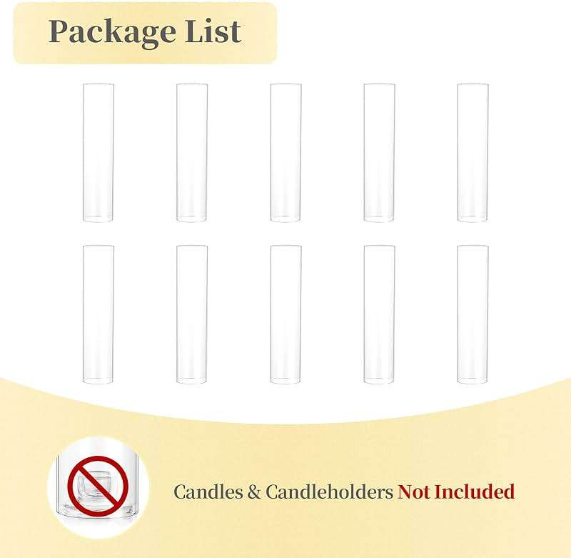Hewory Hurricane Glass Candle Holders: 10 PCS Clear Open Ended Cylinder Candle Holder Sleeve for Candlestick Holders - Taper Candle Holder Bulk for Wedding Christmas Centerpiece Decor (D 2.5" x H 11") - Image 7