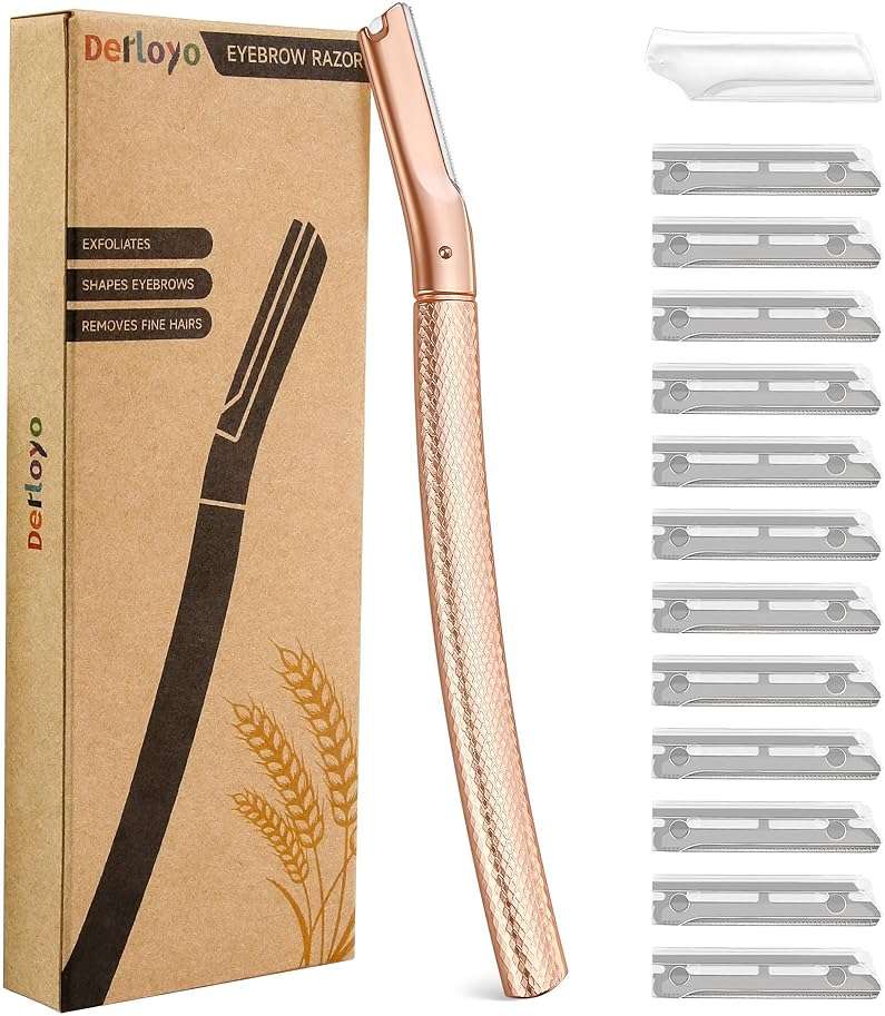 Eyebrow Razor-Face Razors for Women-Dermaplaning Tool for Face Exfoliation & Peach Fuzz with 12 Refill Blades-Facial Dermaplane Razors Shaver-Rose Gold - Image 1