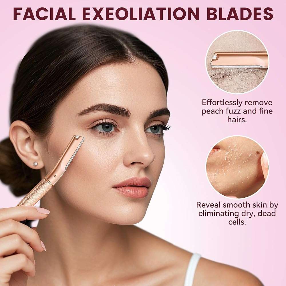 Eyebrow Razor-Face Razors for Women-Dermaplaning Tool for Face Exfoliation & Peach Fuzz with 12 Refill Blades-Facial Dermaplane Razors Shaver-Rose Gold - Image 4