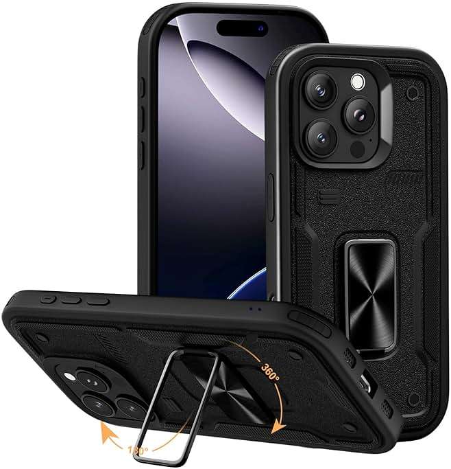 DIFAYA for iPhone 16 Pro Case with Rotatable Ring Stand, Support Magnetic Car Mount, Military Grade Shockproof Phone Cover with Kickstand for iPhone 16 Pro 6.3", Black - Image 1