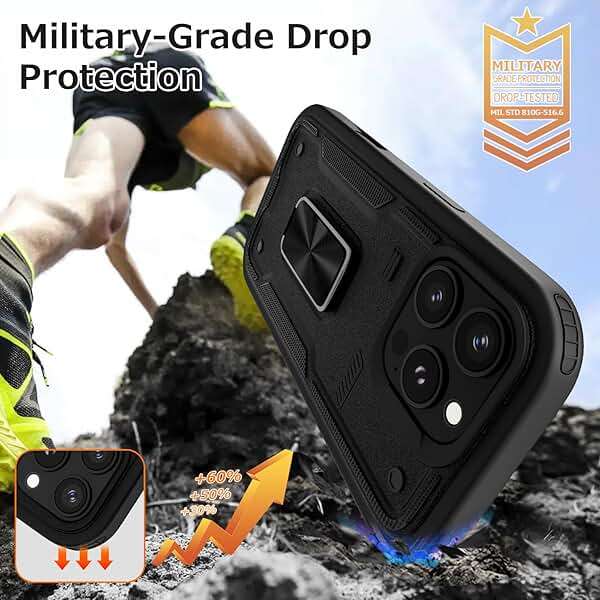 DIFAYA for iPhone 16 Pro Case with Rotatable Ring Stand, Support Magnetic Car Mount, Military Grade Shockproof Phone Cover with Kickstand for iPhone 16 Pro 6.3", Black - Image 3