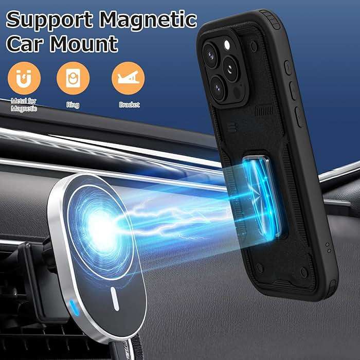 DIFAYA for iPhone 16 Pro Case with Rotatable Ring Stand, Support Magnetic Car Mount, Military Grade Shockproof Phone Cover with Kickstand for iPhone 16 Pro 6.3", Black - Image 4