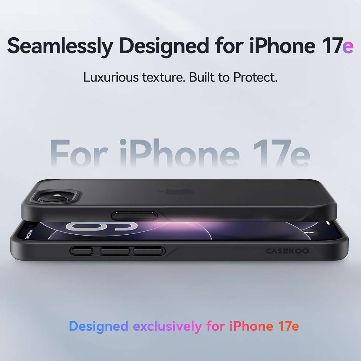 CASEKOO Armor Shockproof for iPhone 17e/ 16e case [16FT Military Grade Protection] Slim Translucent Matte Protective Phone Case Anti-Fingerprint Thin Slim Hard Cover for iPhone 17e/16e 6.1'', Black - Image 3
