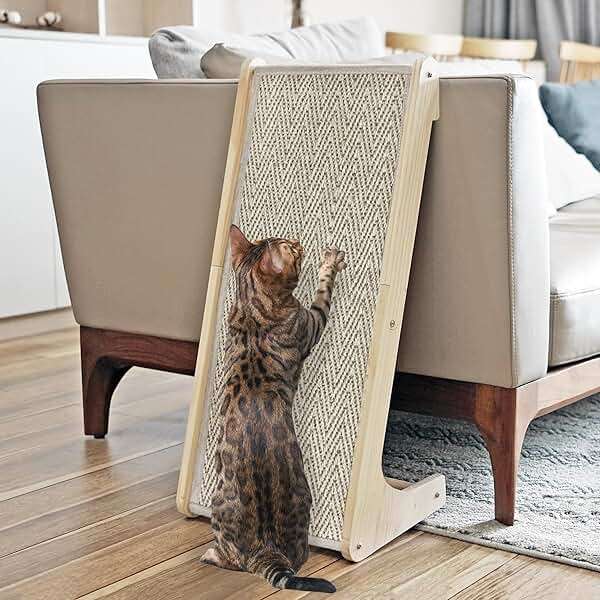 PETKARAY L Shape Cat Scratcher, Sisal Scratching Ramp, Chevron Scratching Pad for Indoor Cats, 27" Wall Furniture Protector with Mouse Toy - Image 1