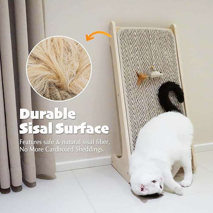 PETKARAY L Shape Cat Scratcher, Sisal Scratching Ramp, Chevron Scratching Pad for Indoor Cats, 27" Wall Furniture Protector with Mouse Toy - Image 5