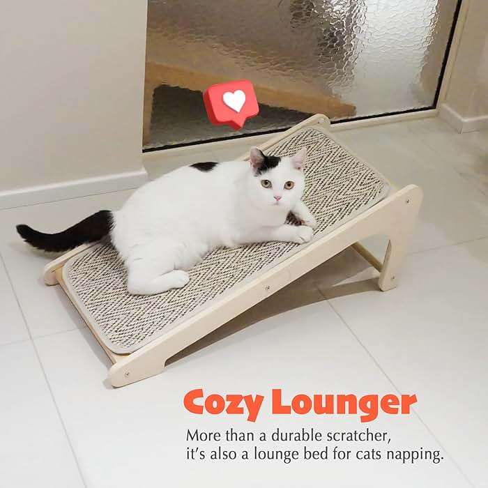 PETKARAY L Shape Cat Scratcher, Sisal Scratching Ramp, Chevron Scratching Pad for Indoor Cats, 27" Wall Furniture Protector with Mouse Toy - Image 6