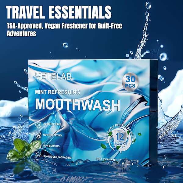 Travel Size Mouthwash Packets - Mini Mint Mouthwash for Adults, Alcohol & Fluoride Free, TSA Friendly Travel Toiletries, Individually Wrapped, Fresh Breath for Travel, Office, On the Go, 30 Pack - Image 4