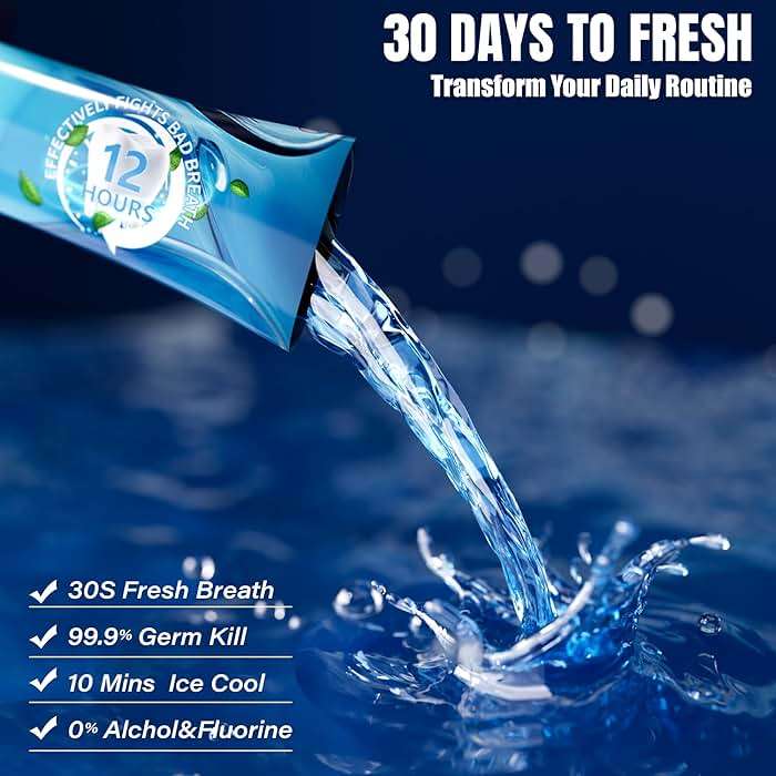 Travel Size Mouthwash Packets - Mini Mint Mouthwash for Adults, Alcohol & Fluoride Free, TSA Friendly Travel Toiletries, Individually Wrapped, Fresh Breath for Travel, Office, On the Go, 30 Pack - Image 5
