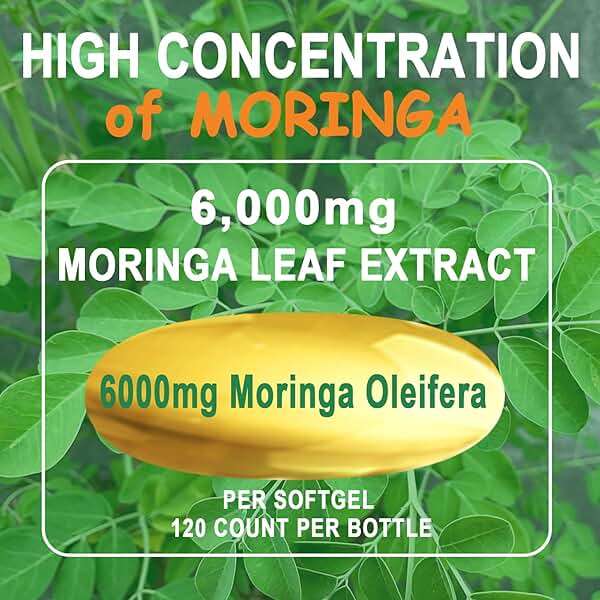 Moringa Softgels, Organic Pure Moringa Oleifera Leaves Extract for Energy, Skin, Gut Health, Immune, Natural Antioxidant, High Potency Moringa Oil Than Moringa Powder, Non-GMO, 60 Serving - Image 4