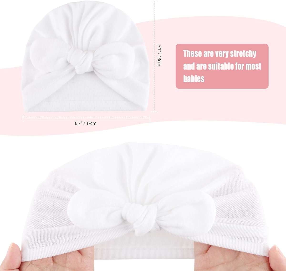 AQOKKA Newborn Baby Girl Hats with Bow Cotton Toddler Infant Beanie Cap Newborn Hospital Hats for Baby Girl Kid 0-12 Months - Image 2