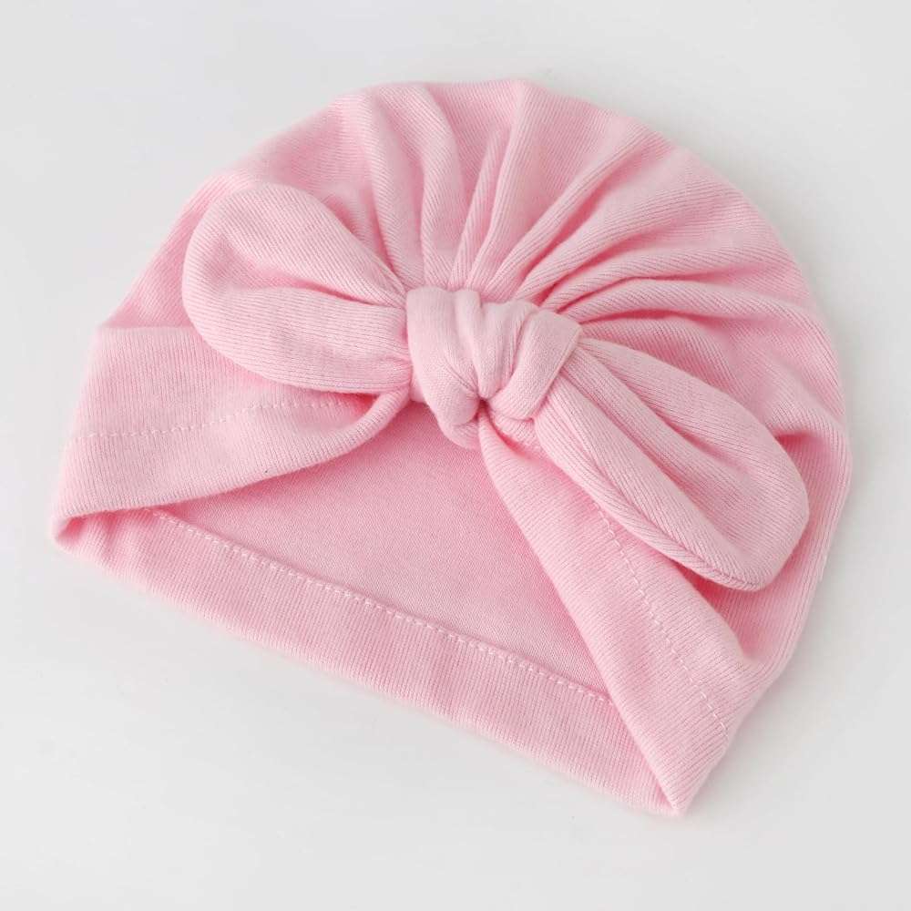 AQOKKA Newborn Baby Girl Hats with Bow Cotton Toddler Infant Beanie Cap Newborn Hospital Hats for Baby Girl Kid 0-12 Months - Image 5