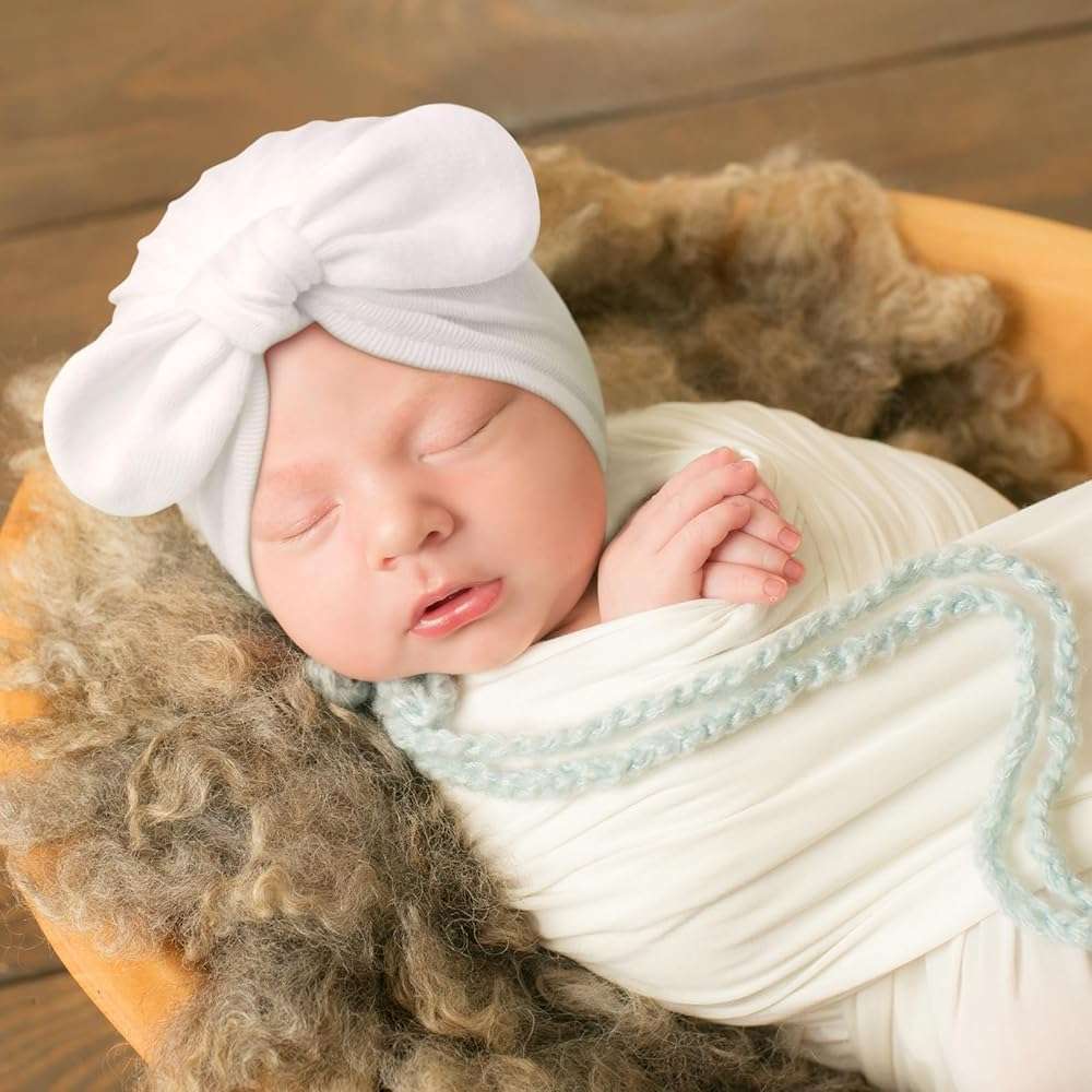 AQOKKA Newborn Baby Girl Hats with Bow Cotton Toddler Infant Beanie Cap Newborn Hospital Hats for Baby Girl Kid 0-12 Months - Image 6