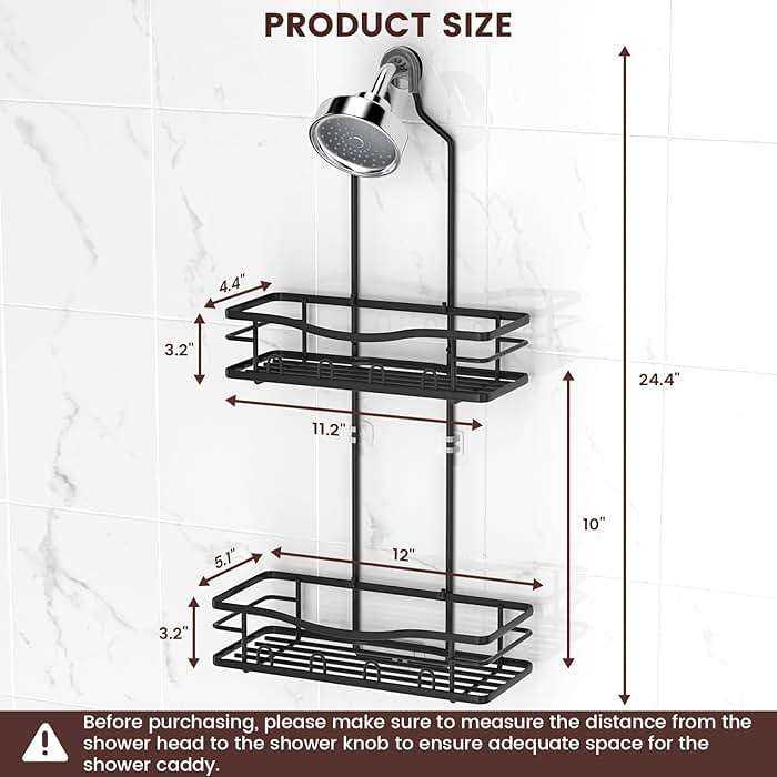 REINHARDT Shower Caddy Hanging, Rustproof Shower Caddy Anti-Swing Shower Organizer Over Showerhead No Drilling Shower Racks with Soap Holder Multi Hooks Bathroom Storage for Shampoo Sponge, Black - Image 2