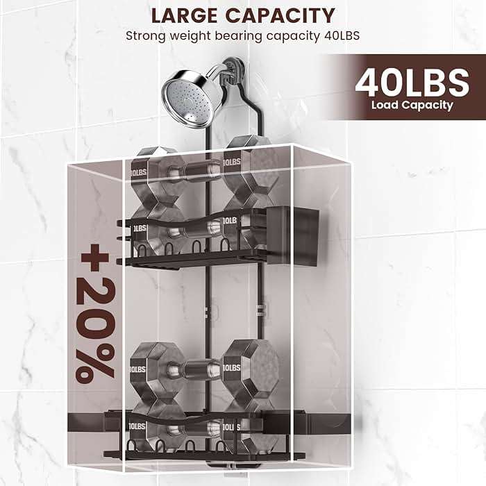 REINHARDT Shower Caddy Hanging, Rustproof Shower Caddy Anti-Swing Shower Organizer Over Showerhead No Drilling Shower Racks with Soap Holder Multi Hooks Bathroom Storage for Shampoo Sponge, Black - Image 4