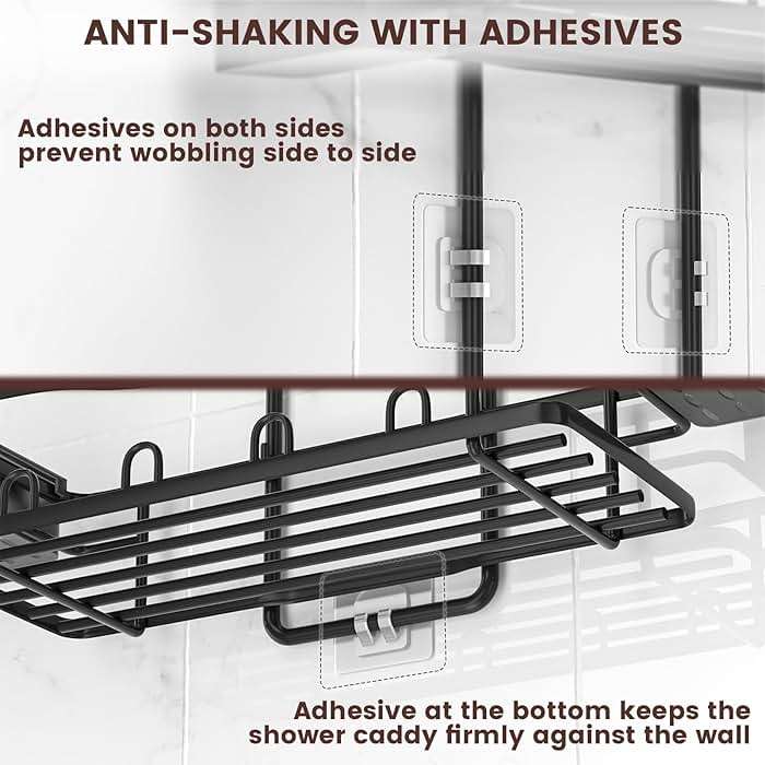 REINHARDT Shower Caddy Hanging, Rustproof Shower Caddy Anti-Swing Shower Organizer Over Showerhead No Drilling Shower Racks with Soap Holder Multi Hooks Bathroom Storage for Shampoo Sponge, Black - Image 5