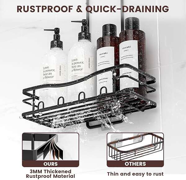 REINHARDT Shower Caddy Hanging, Rustproof Shower Caddy Anti-Swing Shower Organizer Over Showerhead No Drilling Shower Racks with Soap Holder Multi Hooks Bathroom Storage for Shampoo Sponge, Black - Image 7