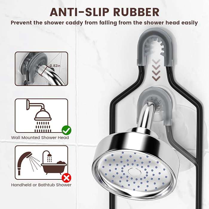 REINHARDT Shower Caddy Hanging, Rustproof Shower Caddy Anti-Swing Shower Organizer Over Showerhead No Drilling Shower Racks with Soap Holder Multi Hooks Bathroom Storage for Shampoo Sponge, Black - Image 8