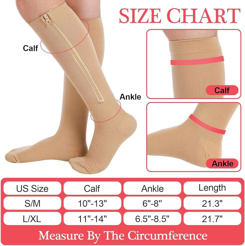 Tarpop 4 Pairs Women Zipper Compression Sock Colorful 20-30mmhg Compression Stockings with Zipper for Women Swelling Edema - Image 3