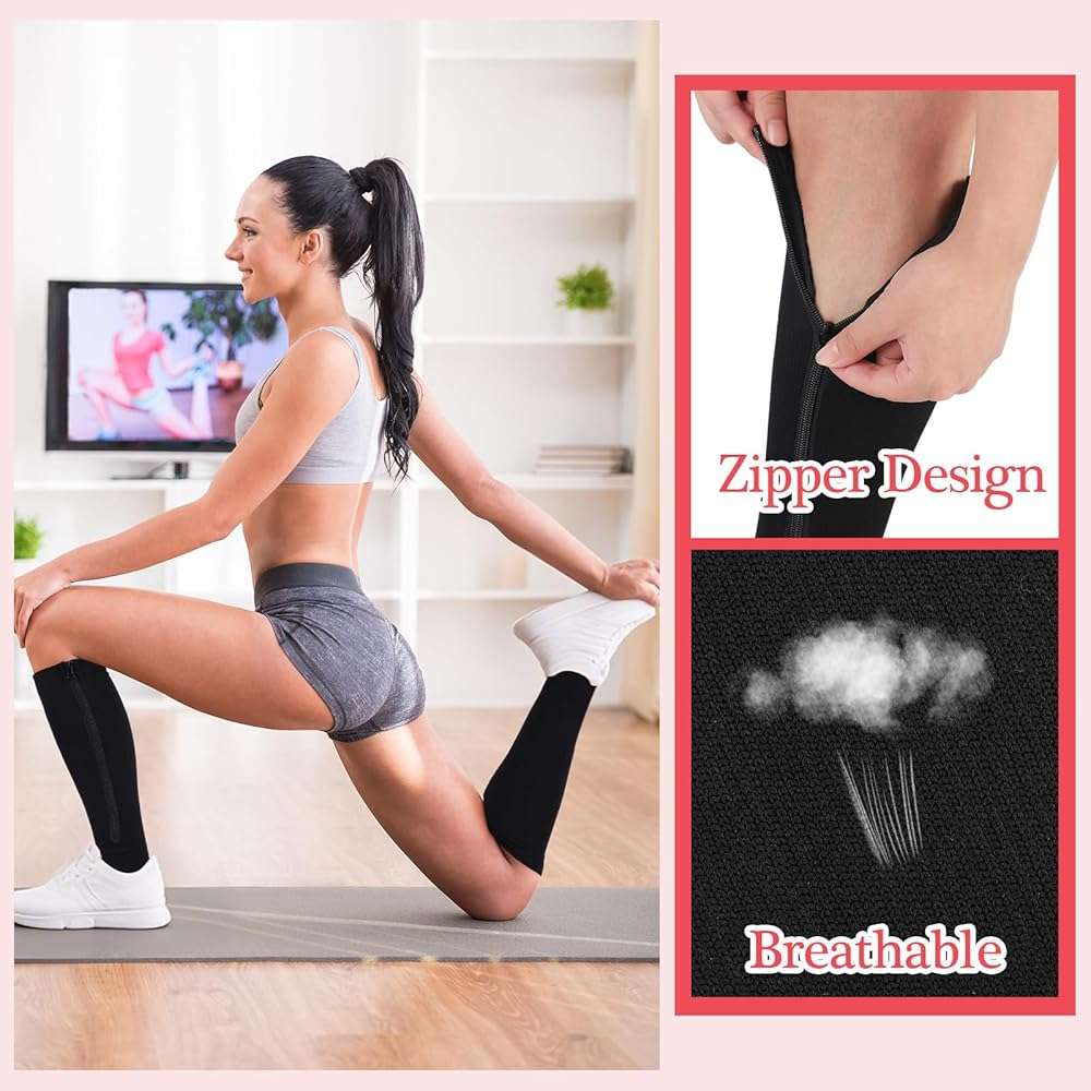 Tarpop 4 Pairs Women Zipper Compression Sock Colorful 20-30mmhg Compression Stockings with Zipper for Women Swelling Edema - Image 5