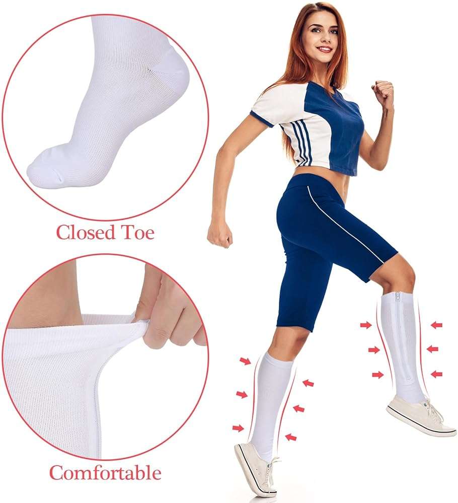 Tarpop 4 Pairs Women Zipper Compression Sock Colorful 20-30mmhg Compression Stockings with Zipper for Women Swelling Edema - Image 6