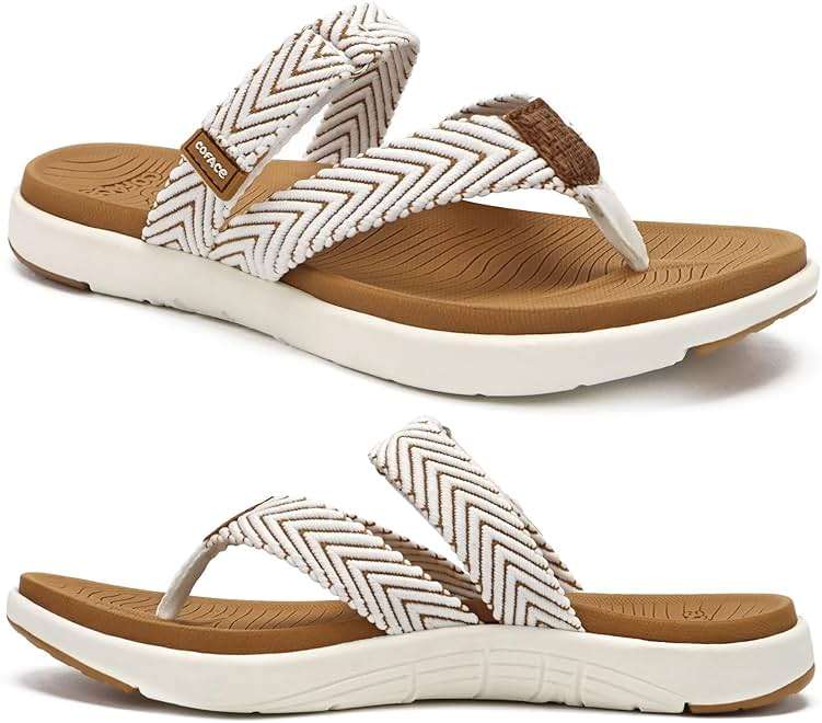 COFACE Womens Trendy Orthotic Flip Flops Lightweight Yoga Mat Thick Cushion Walking Thong Sandals Adjustable Slip On Slippers With Comfortable Plantar Fasciitis Arch Support - Image 1