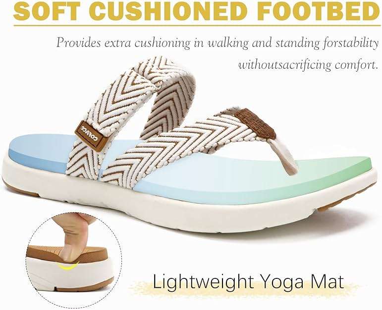 COFACE Womens Trendy Orthotic Flip Flops Lightweight Yoga Mat Thick Cushion Walking Thong Sandals Adjustable Slip On Slippers With Comfortable Plantar Fasciitis Arch Support - Image 5