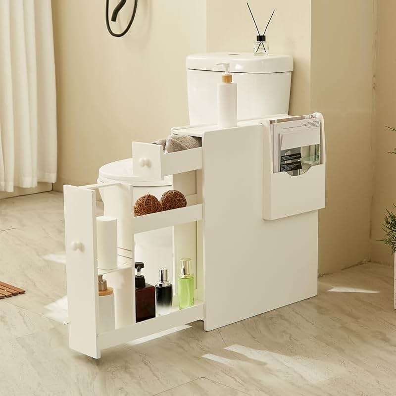 Organizedlife Toilet Paper Holder Stand with Drawer, Bathroom Storage Cabinet Beside Toilet with Book Organizer, for Small Space Bathroom, No Assembly Required - Image 1