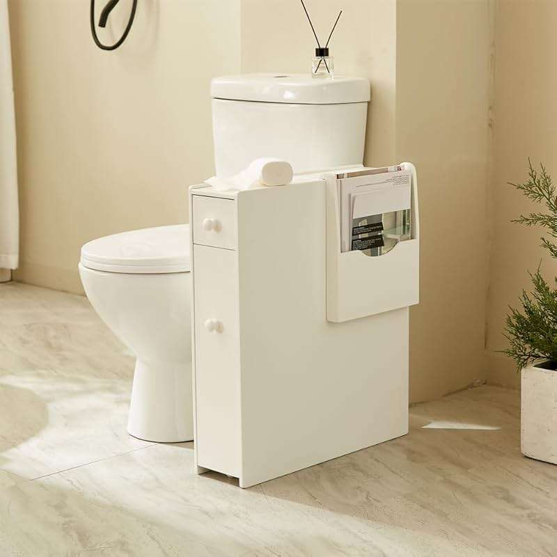 Organizedlife Toilet Paper Holder Stand with Drawer, Bathroom Storage Cabinet Beside Toilet with Book Organizer, for Small Space Bathroom, No Assembly Required - Image 4