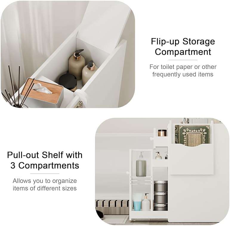 Organizedlife Toilet Paper Holder Stand with Drawer, Bathroom Storage Cabinet Beside Toilet with Book Organizer, for Small Space Bathroom, No Assembly Required - Image 6