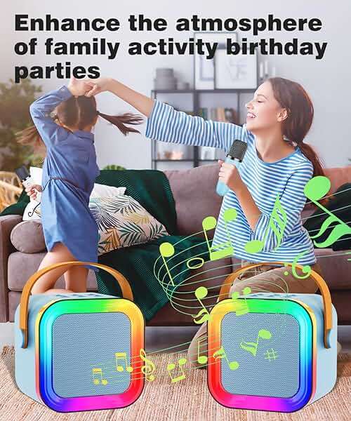 Mini Karaoke Machine Speaker for Kids Adults,Portable Bluetooth with 1-2 Wireless Microphones,Christmas Birthday Gifts Toys Girls Boys Ages 4, 5, 6,7, 8,9,10,11,12+ Years Old Toddler (Blue - 1 Mic) - Image 6