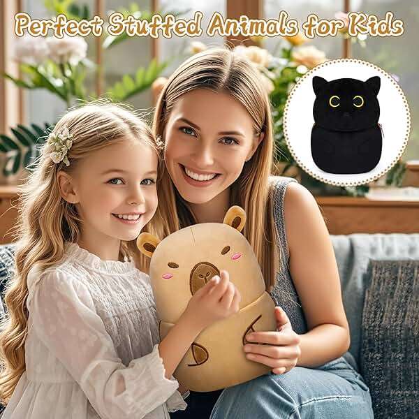 Leokawin Black Cat Capybara Plush Pillows,Black Cat Stuffed Animal Reversible Cuddle Capybara Plush with Zipper,8in Capybara Stuffed Cat Plushies Toys Gifts for Kids Boys Girls - Image 3