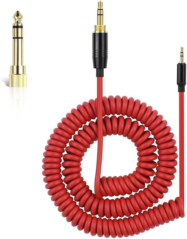 Lusgawer QC45 Coiled Audio Cable,Replacement Audio Cable Cord Compatible with Bose QC45/QC35/QC35 II/NC700 Headphones,2.5mm to 3.5mm(1/8") Extension Wire with 6.35mm(1/4") 6-16ft (Red) - Image 1