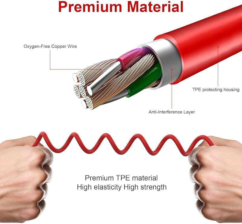 Lusgawer QC45 Coiled Audio Cable,Replacement Audio Cable Cord Compatible with Bose QC45/QC35/QC35 II/NC700 Headphones,2.5mm to 3.5mm(1/8") Extension Wire with 6.35mm(1/4") 6-16ft (Red) - Image 5