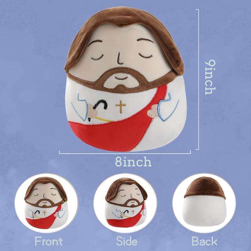 LeYoHa Jesus Plush Christian Religious Gift - Jesus Stuffed Animal Divine Inspiration, Beautiful Cross Embroidery Baptism Prayer Gift, Red 8 Inch - Image 3