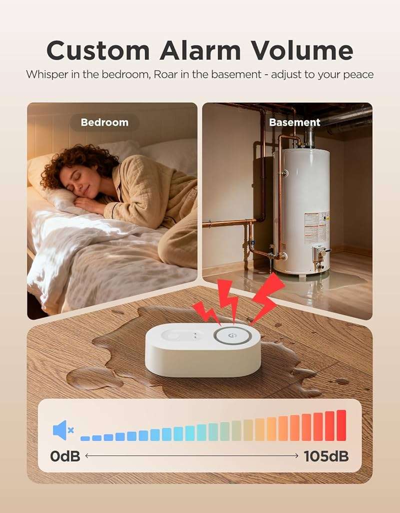 GoveeLife Upgraded Smart Water Leak Detector 1s with 1804 ft Ultra-Long Range, WiFi Water Sensor with SMS/Email/APP Push and Sound Alarm, 5-Year Battery Life, Suit for Home, Basement, Kitchen, 3 Pack - Image 4