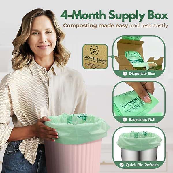 AIRNEX Compostable Kitchen Trash Bags 8 Gal - Cornstrarch Leakproof & Tear Resistant 50 Compost Bags - OK Compost Home & Seedling Certified 0.22 mm Kitchen Garbage Bags - Image 5
