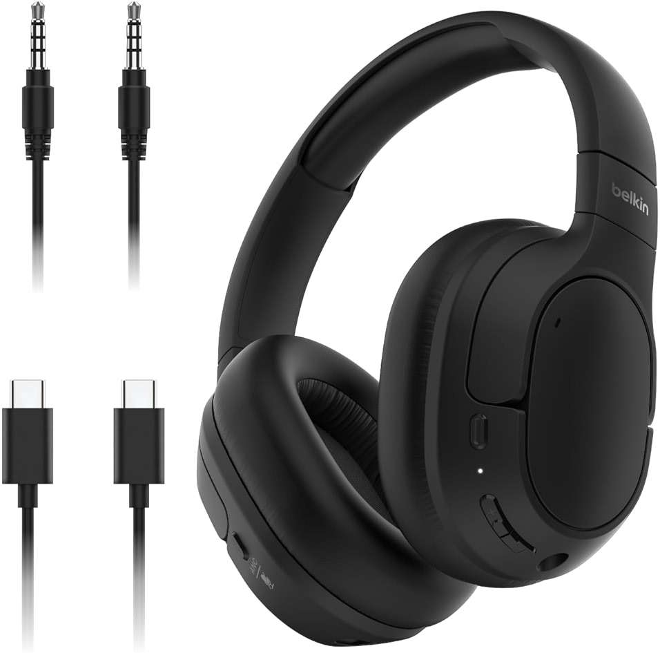 Belkin SoundForm Isolate Bluetooth Over-Ear Headphones - Hybrid Active Noise Cancelling Headphones - Wireless w/ 60H Playtime, Fast Charging & CloudCushion Ear Cups for Travel, Home, or Office - Black - Image 1