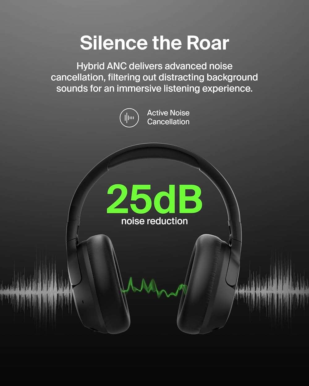 Belkin SoundForm Isolate Bluetooth Over-Ear Headphones - Hybrid Active Noise Cancelling Headphones - Wireless w/ 60H Playtime, Fast Charging & CloudCushion Ear Cups for Travel, Home, or Office - Black - Image 2