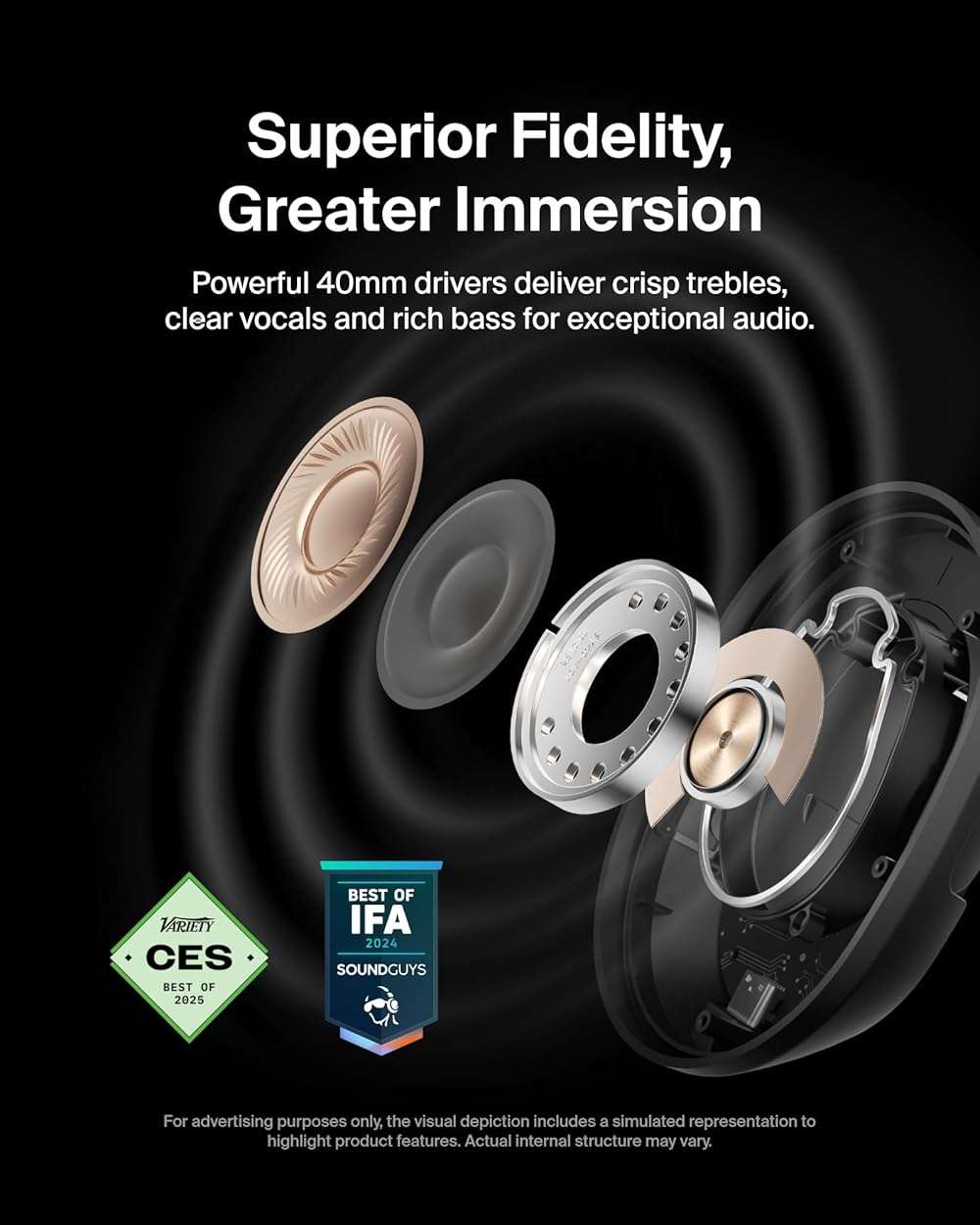 Belkin SoundForm Isolate Bluetooth Over-Ear Headphones - Hybrid Active Noise Cancelling Headphones - Wireless w/ 60H Playtime, Fast Charging & CloudCushion Ear Cups for Travel, Home, or Office - Black - Image 6