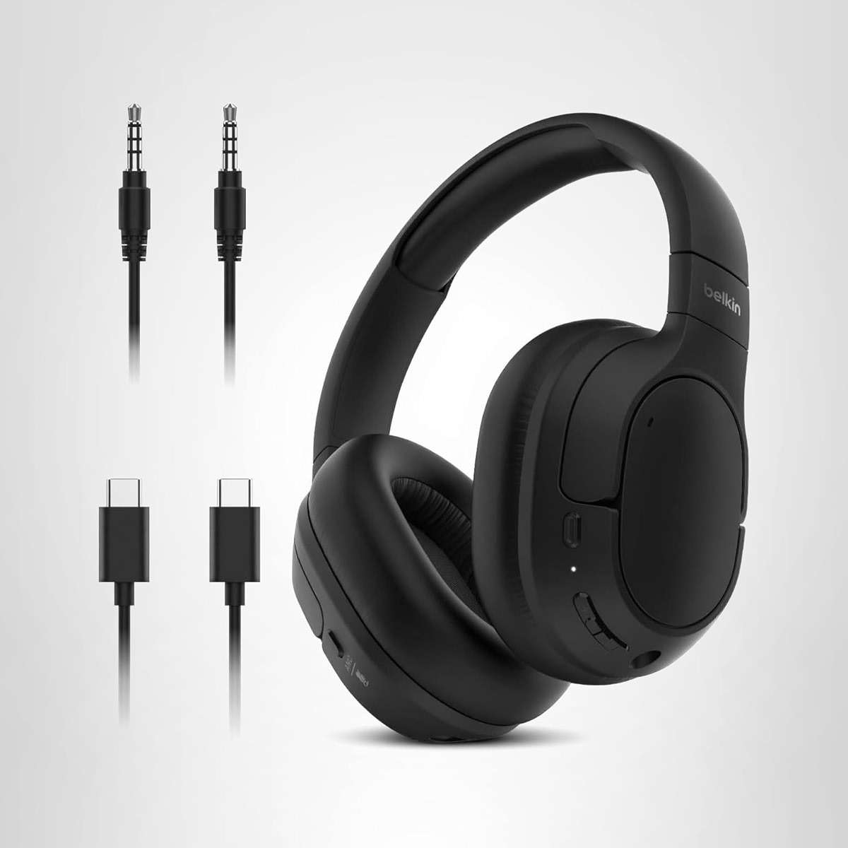 Belkin SoundForm Isolate Bluetooth Over-Ear Headphones - Hybrid Active Noise Cancelling Headphones - Wireless w/ 60H Playtime, Fast Charging & CloudCushion Ear Cups for Travel, Home, or Office - Black - Image 9
