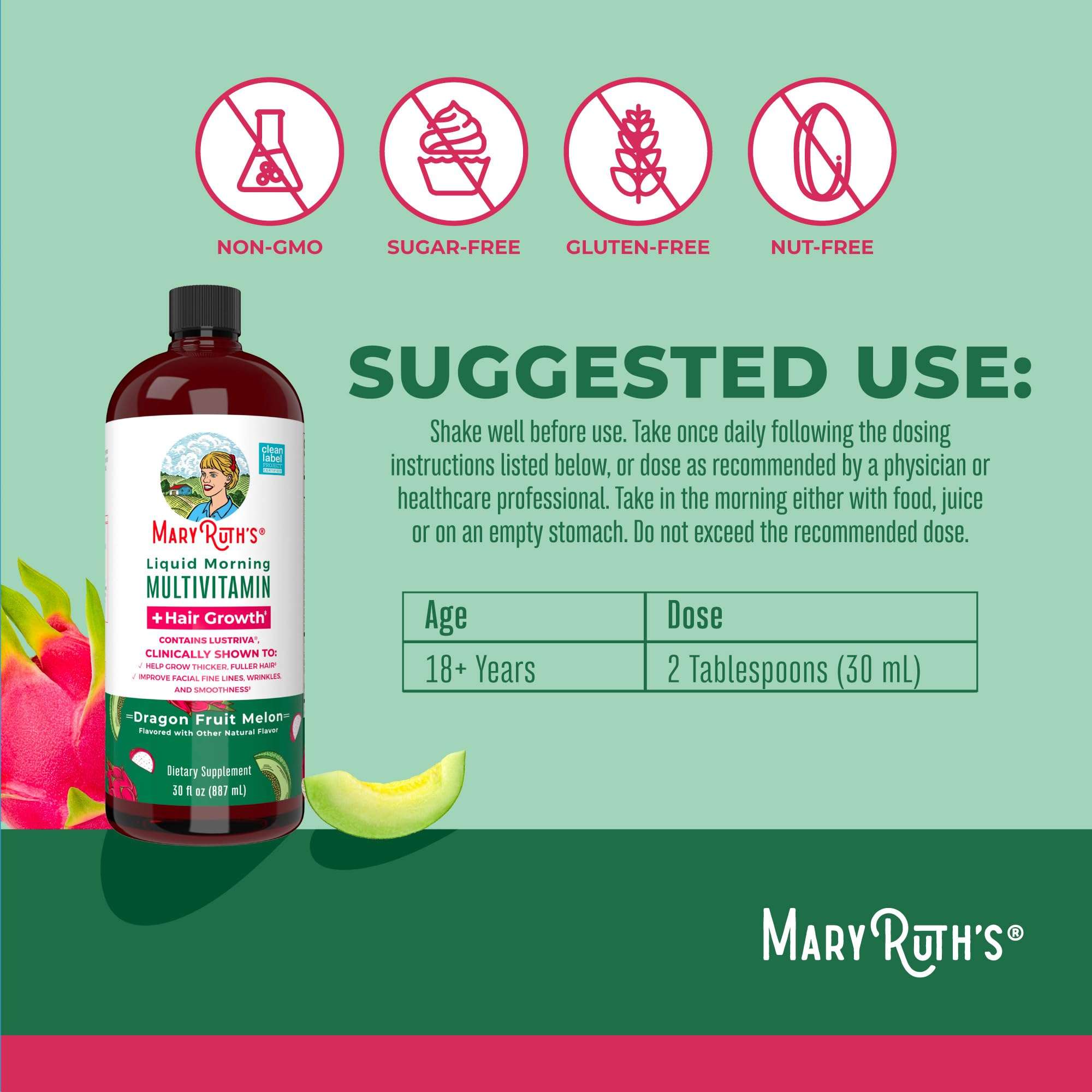 MARYRUTH'S Liquid Multivitamin + Hair Growth | Clinically Tested in Women for Thicker Hair & Facial Wrinkles | Biotin 10000mcg | Lustriva Hair Growth Supplements | Skin Care | Ages 18+ | 30 Fl Oz - Image 4