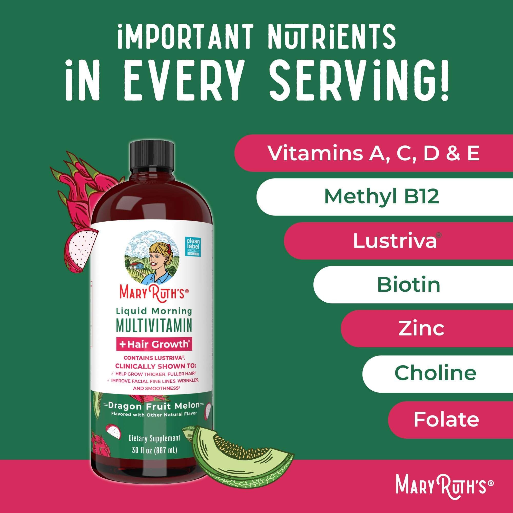 MARYRUTH'S Liquid Multivitamin + Hair Growth | Clinically Tested in Women for Thicker Hair & Facial Wrinkles | Biotin 10000mcg | Lustriva Hair Growth Supplements | Skin Care | Ages 18+ | 30 Fl Oz - Image 8